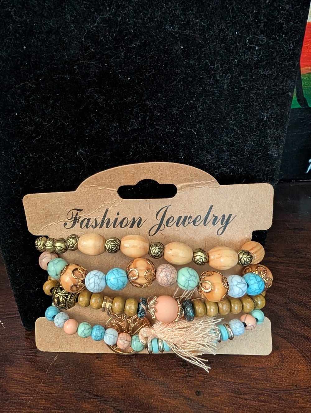 Fashion Jewelry Peach & Turquoise Layered Beaded Bracelet Set
